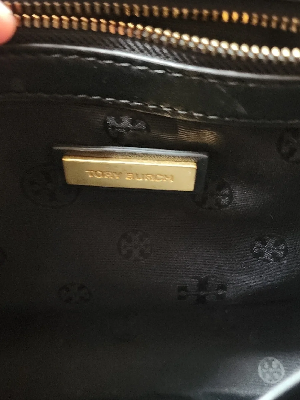 Tory Burch Black Leather Chain Shoulder Bag Gold Hardware Classic Logo W Wallet